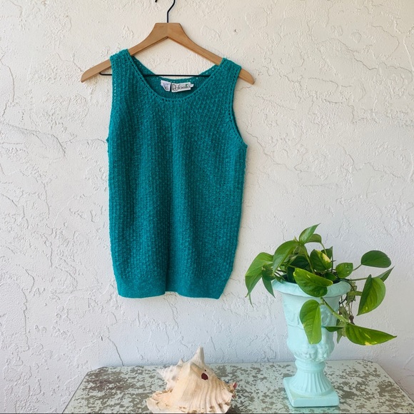 Vintage Tops - vintage 90s knit bright green sweater style tank